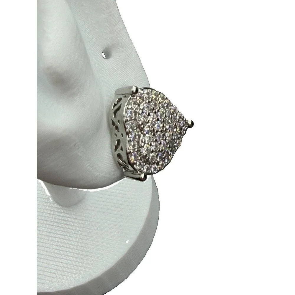 925 Sterling Silver Heart Shaped Cluster Lab Created Diamonds 4.35 Grams